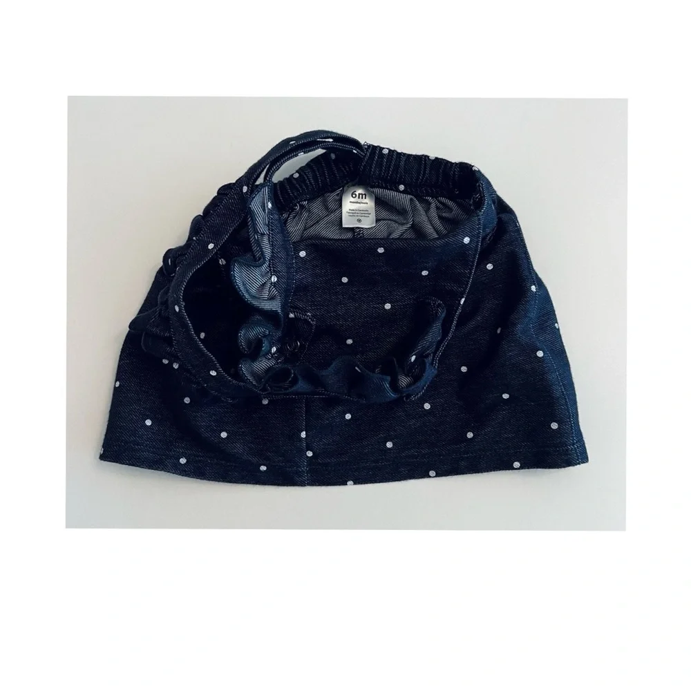 CARTER’S Dark Blue Polka Dot Flutter Sleeve Skirtall Dress BABY 6 MTHS Like New